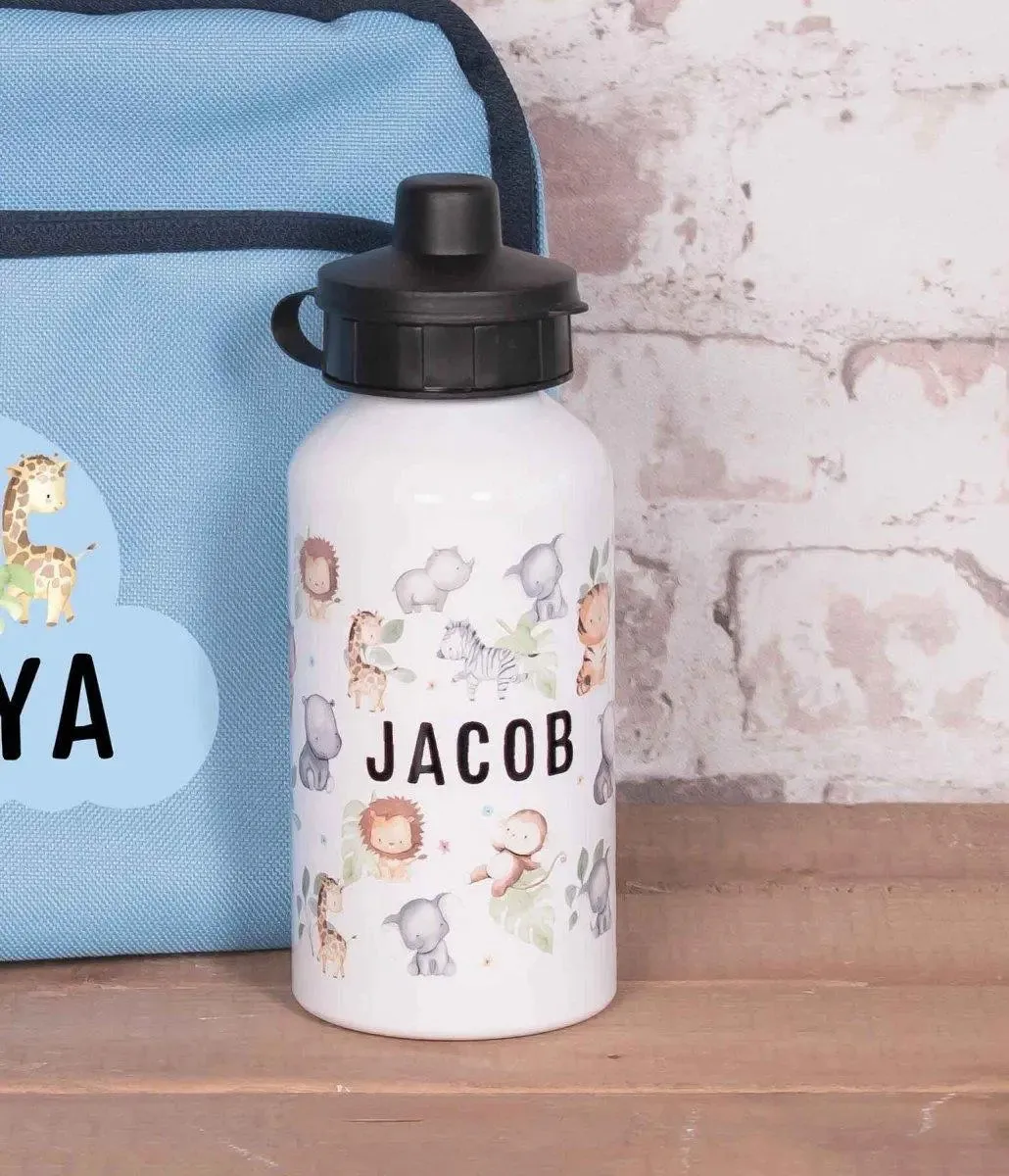 Personalised Childs Jungle Lunch Bag, Jungle Water Bottle Set, Child Jungle Water Bottle, Kids Safari Water Bottle and Lunch Bag, Toddler