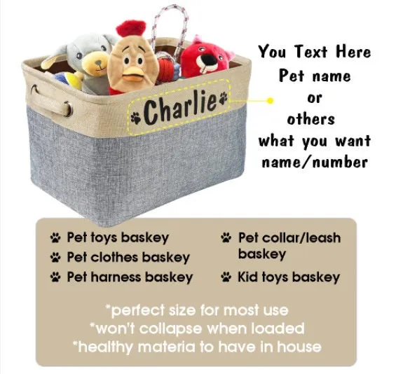 Personalized Foldable Pet Toy Storage Basket - Customized Kids Toy Organizer - Custom Dog Toy Basket Dog Toys Storage Bag Dog Toy Bin