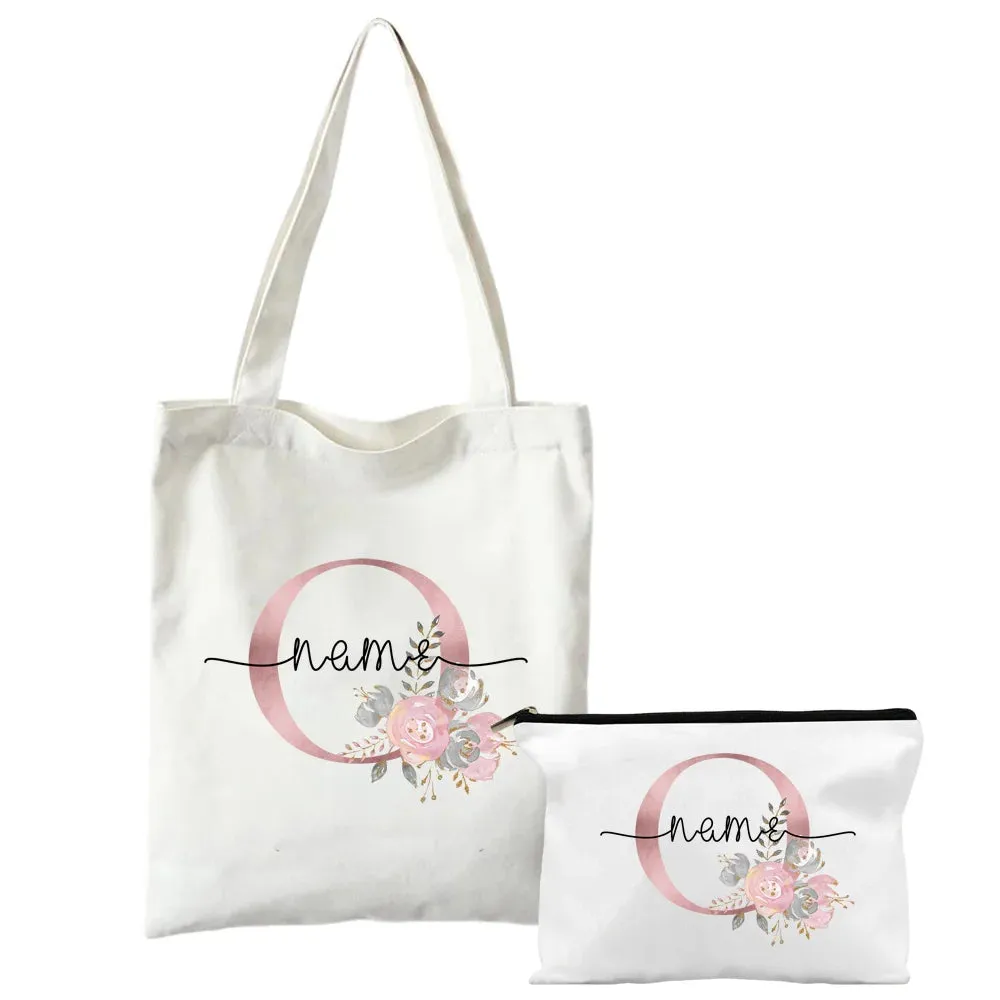 Personalized Shoulder Bag Makeup Bag Set Initial with Name Bridesmaid Bags Bachelorette Party Toiletry Pouch Bridal Shower Gift