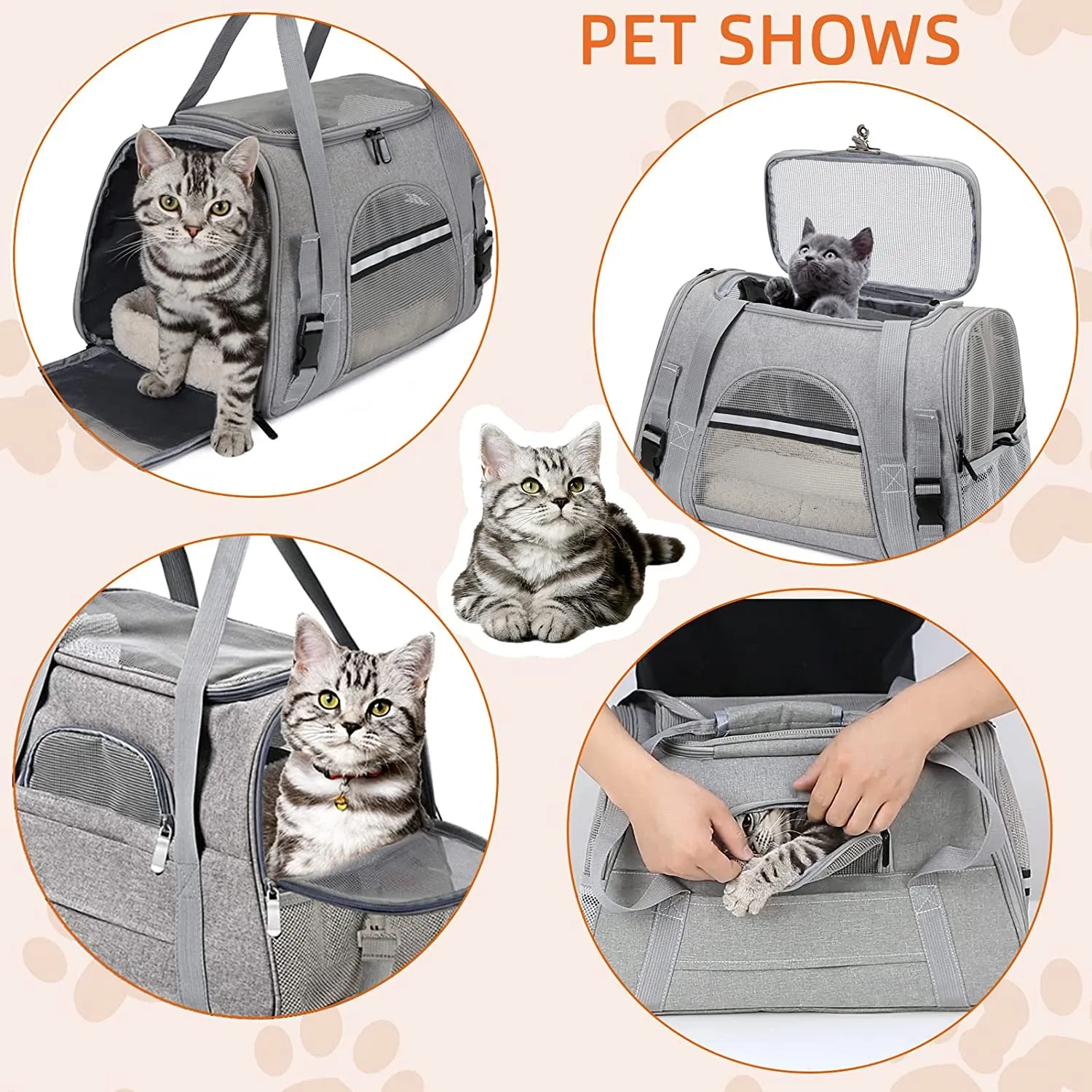 Pet Carrier Bag Airline Approved for Cats and Dogs up to 20Lbs, with Soft Travel Bag, Harness, Nail Clipper, Brush, Foldable Bowl