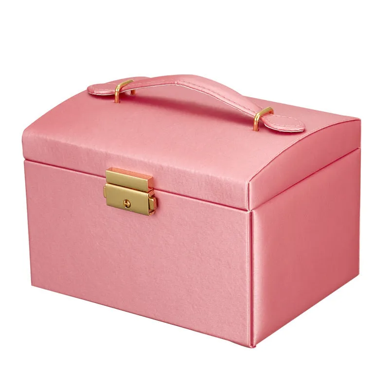 Pink Jewelry Storage Box with Handle - Luxurious Portable Organizer for Accessories