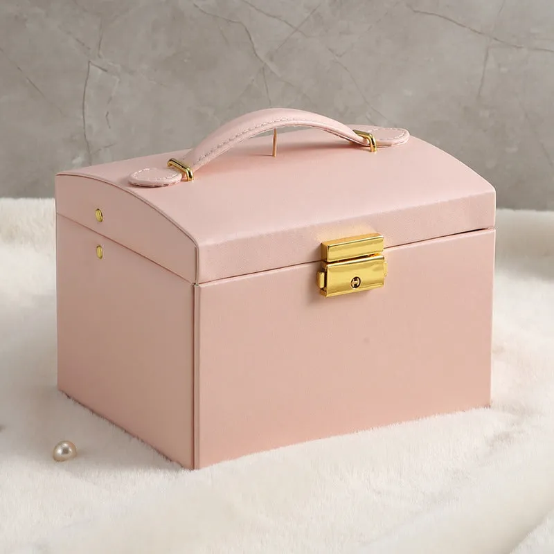 Pink Jewelry Storage Box with Handle - Luxurious Portable Organizer for Accessories