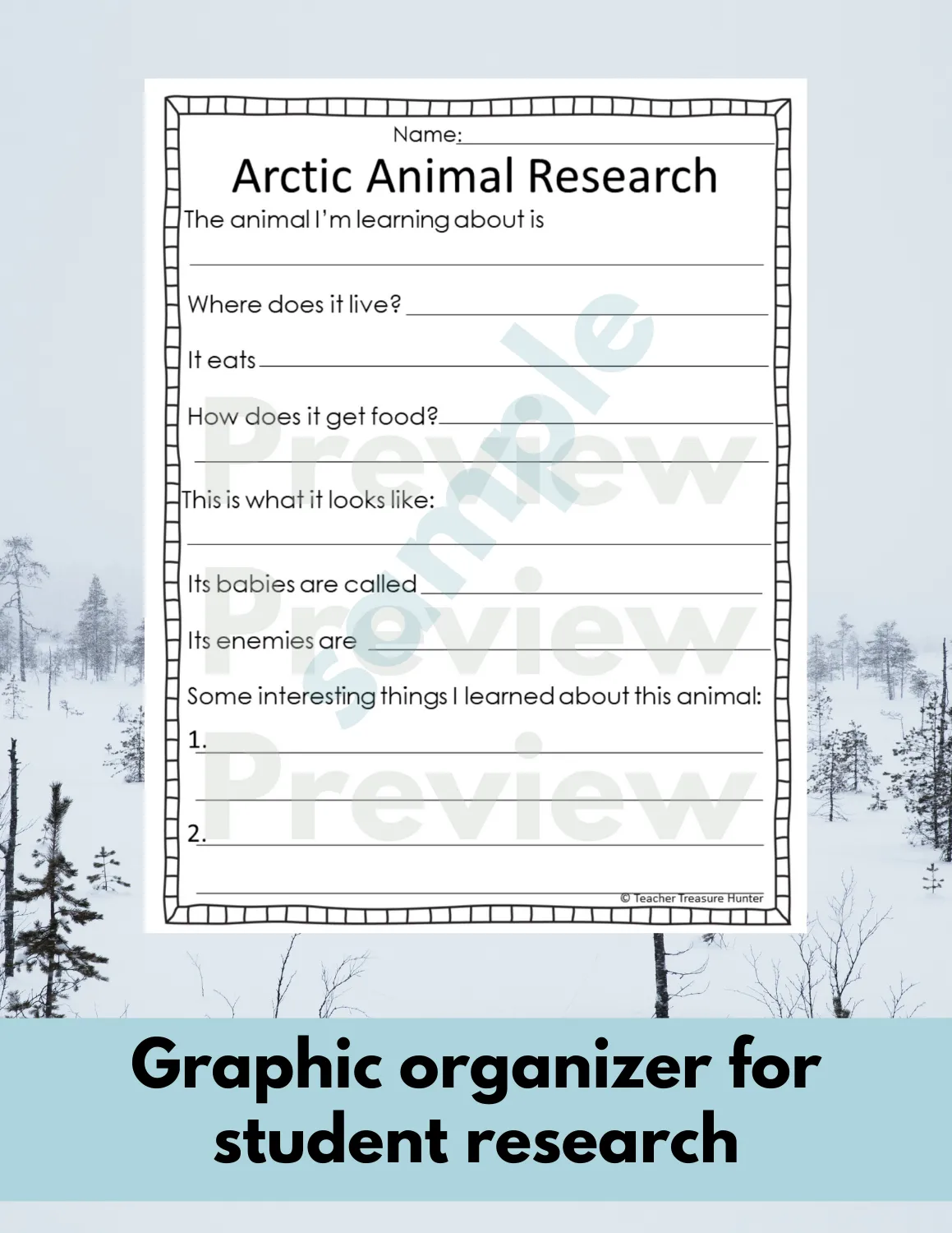 Polar Bear Arctic Animal Research Page for animal research report or reading