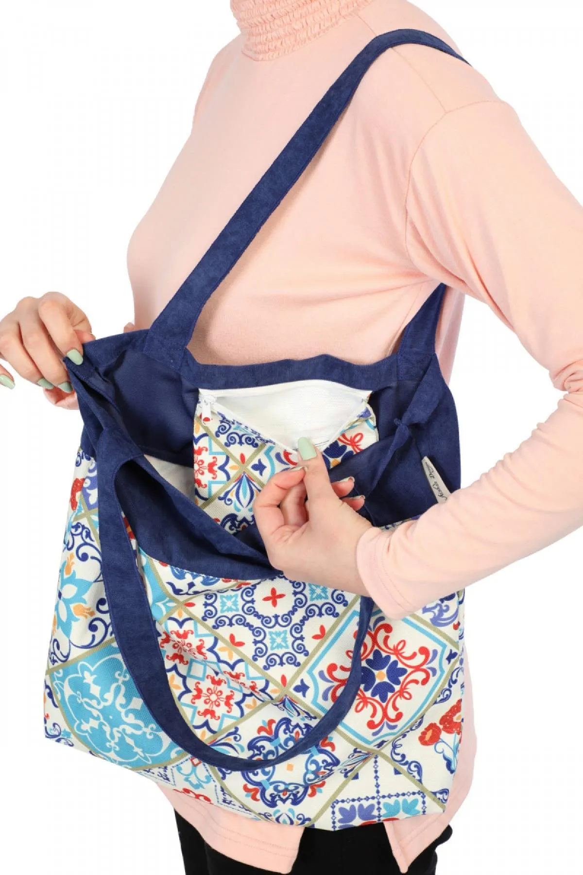 Polyester Hand Shoulder Bag for Women Tote Bag Casual Daily Bag Floral Patterned Fabric Large Capacity,CK-2