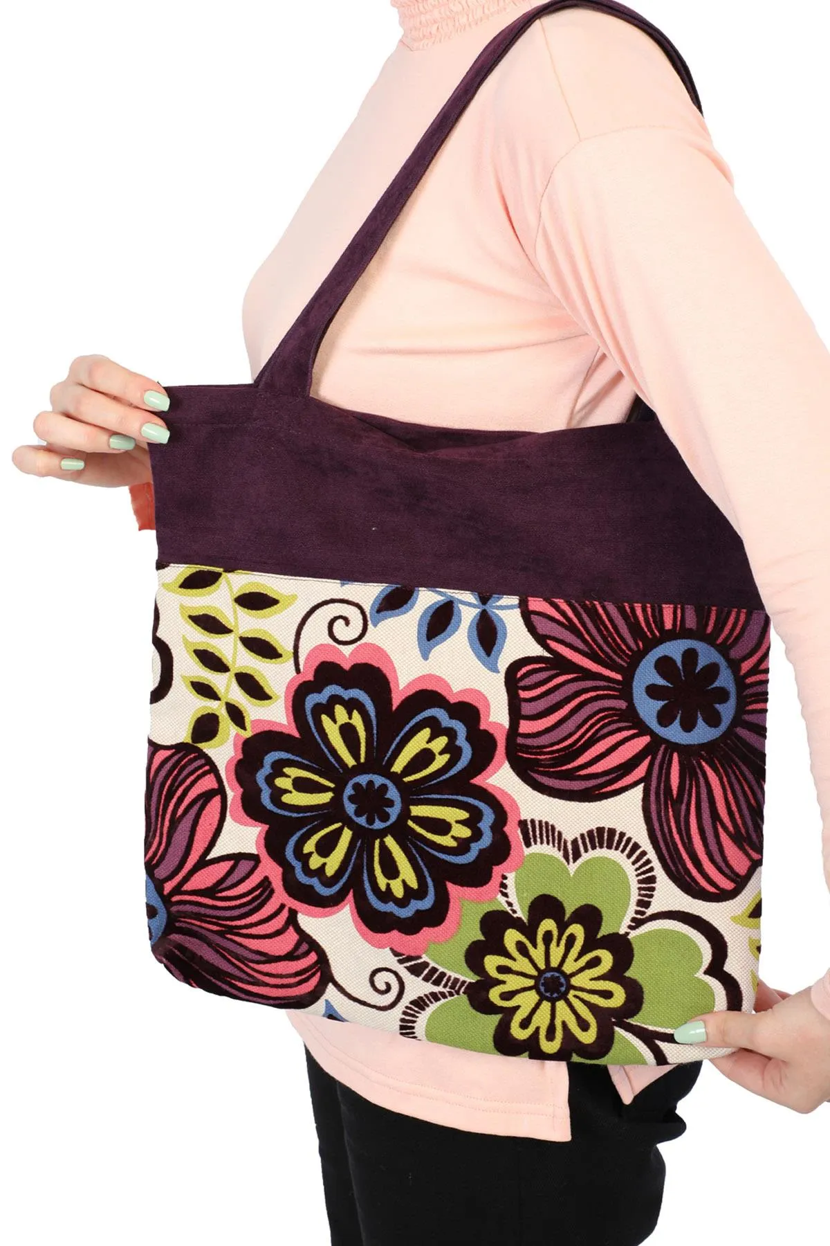 Polyester Hand Shoulder Bag for Women Tote Bag Casual Daily Bag Floral Patterned Fabric Large Capacity,CK-2