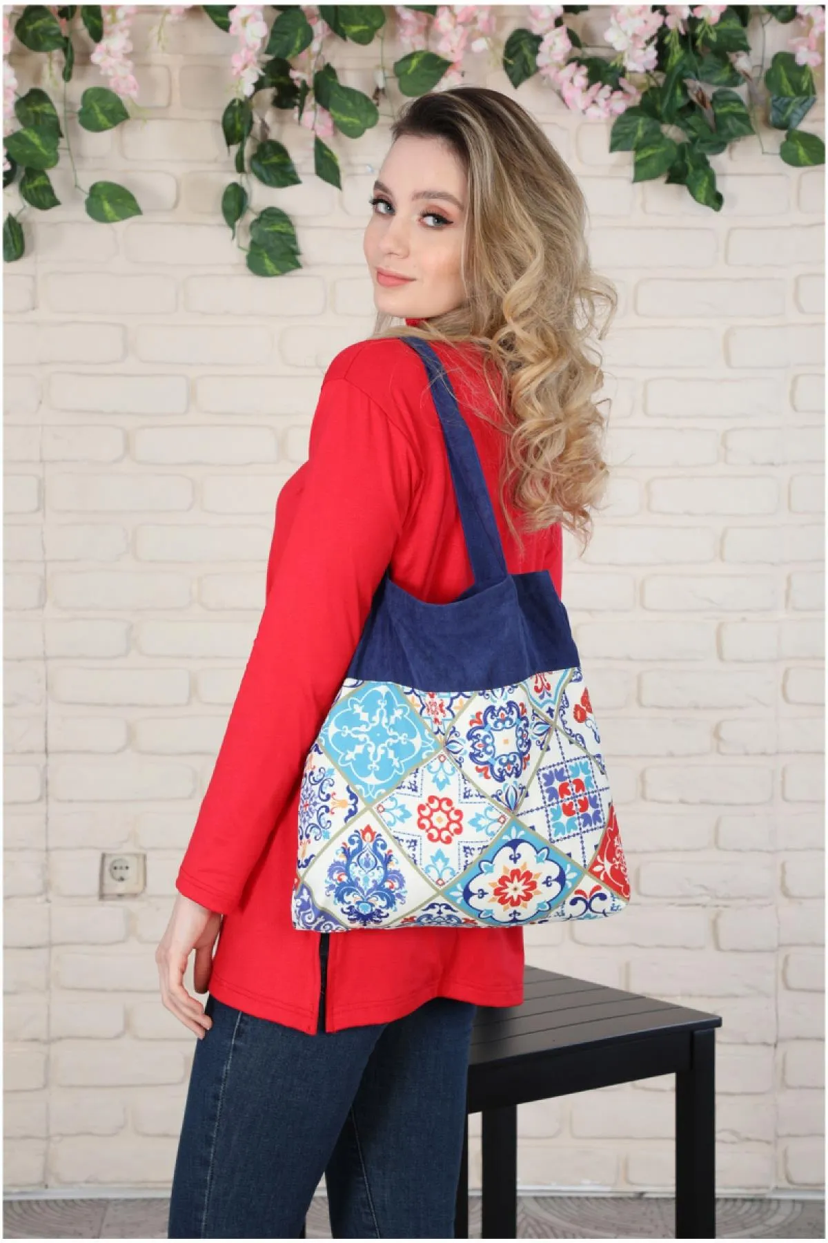 Polyester Hand Shoulder Bag for Women Tote Bag Casual Daily Bag Floral Patterned Fabric Large Capacity,CK-2