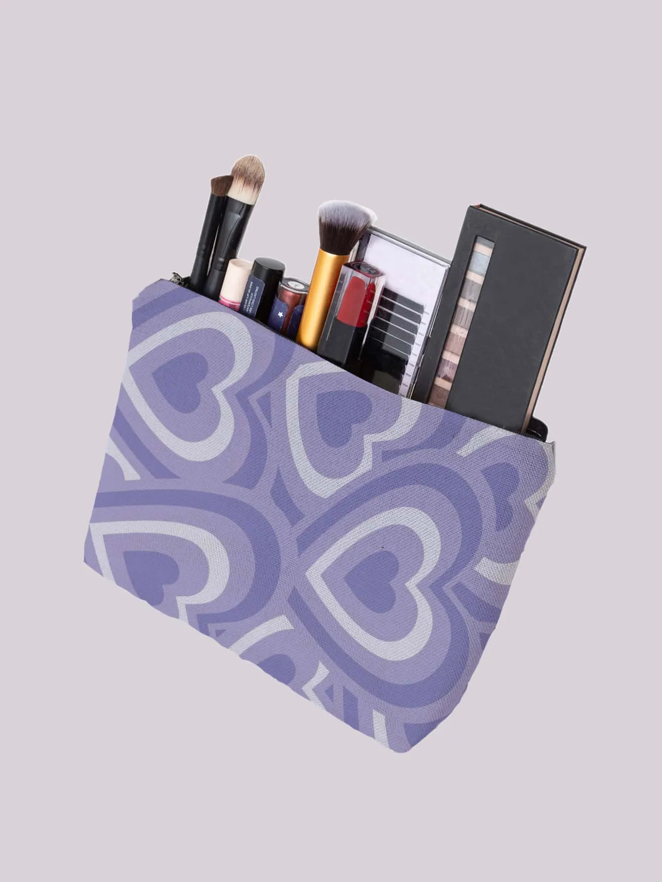 Purple Heart Print Zippered Makeup Bag Cosmetic Organizer Toiletries Bag Makeup