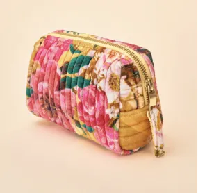 Quilted Vanity Bag - Impressionist Floral - Mustard