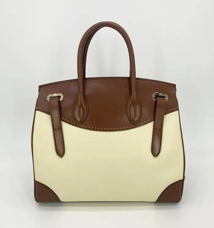 Ralph Lauren Cream and Brown Leather Rickey Bag