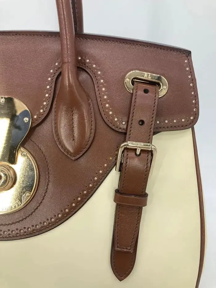 Ralph Lauren Cream and Brown Leather Rickey Bag