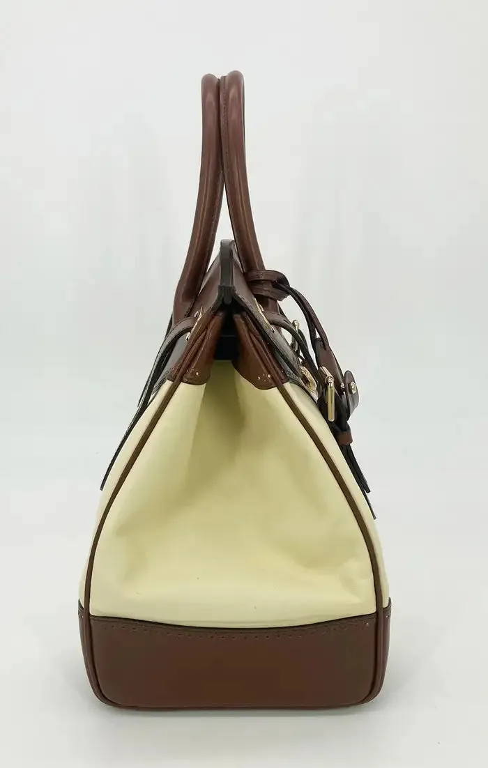 Ralph Lauren Cream and Brown Leather Rickey Bag