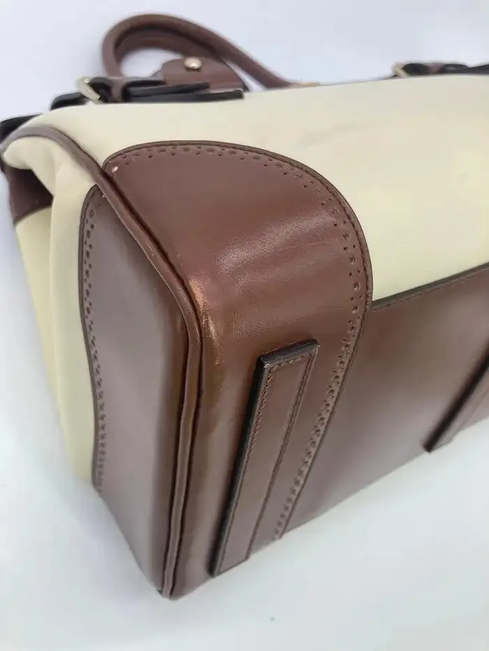 Ralph Lauren Cream and Brown Leather Rickey Bag