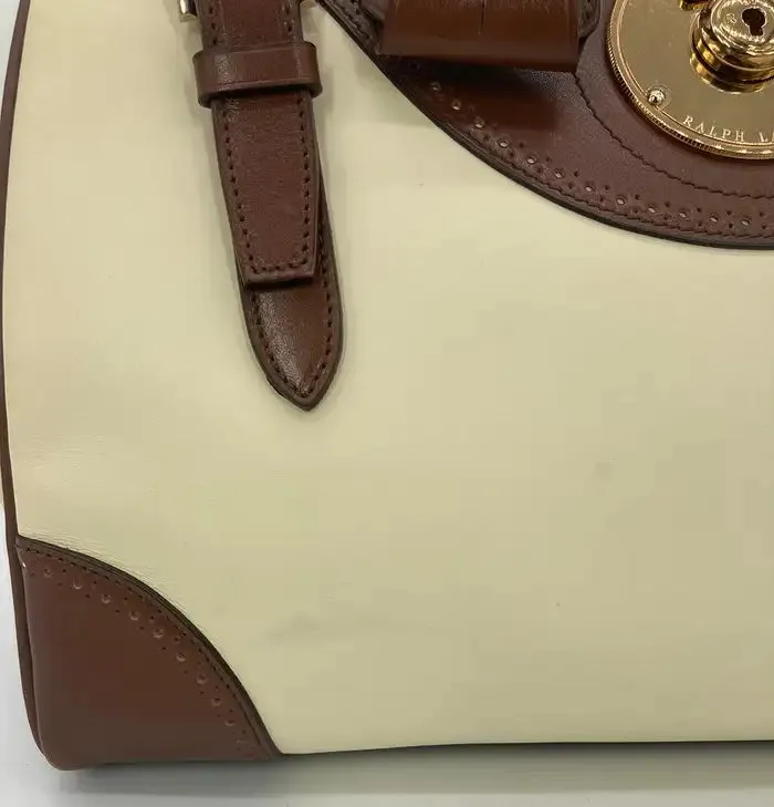 Ralph Lauren Cream and Brown Leather Rickey Bag