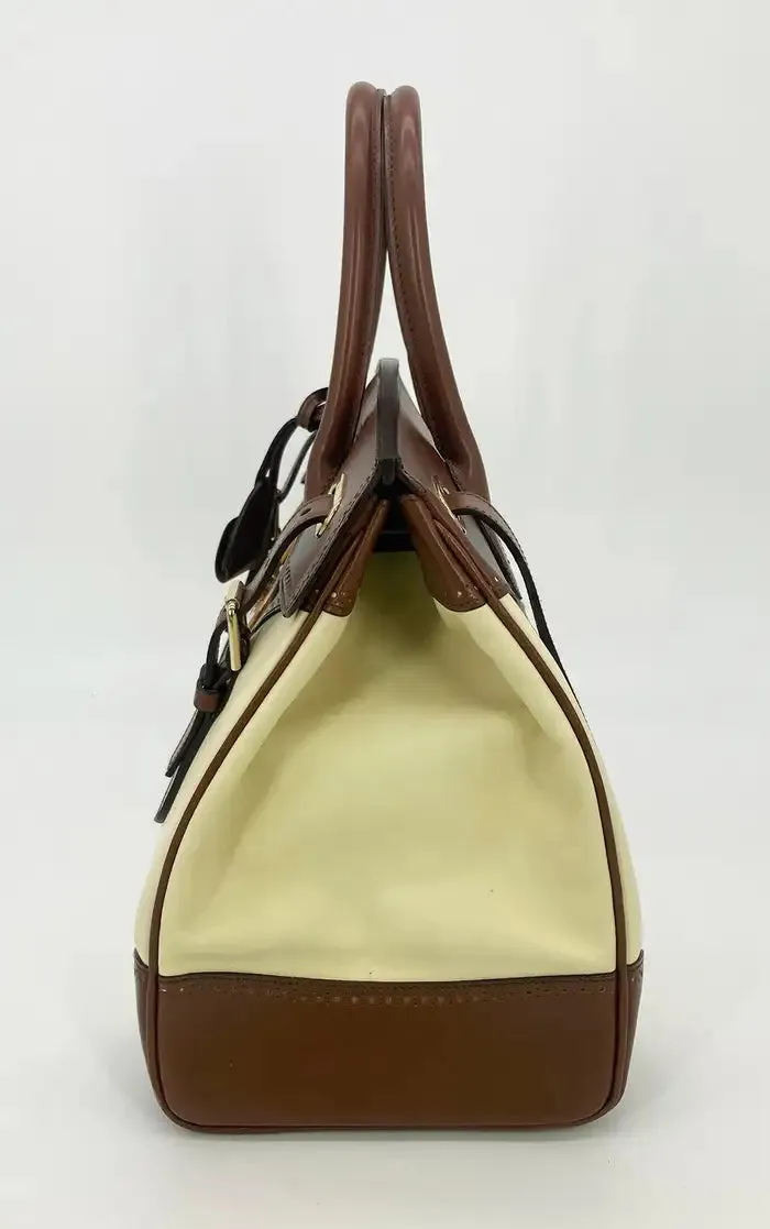 Ralph Lauren Cream and Brown Leather Rickey Bag