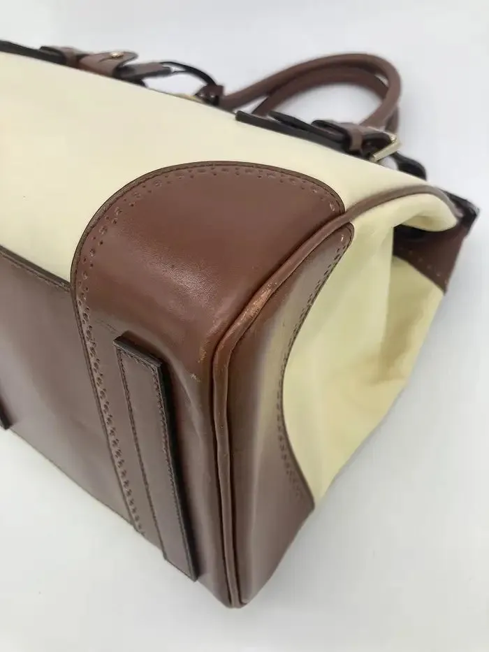 Ralph Lauren Cream and Brown Leather Rickey Bag