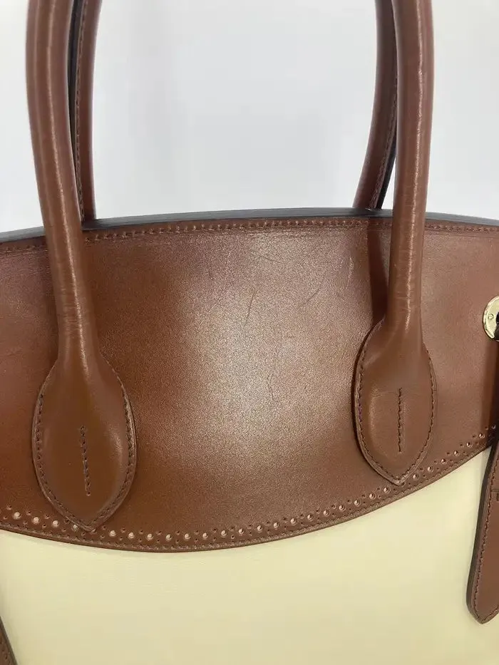 Ralph Lauren Cream and Brown Leather Rickey Bag