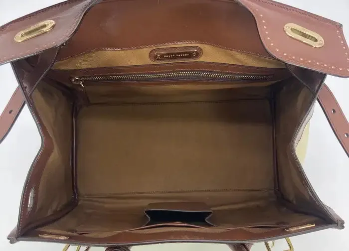 Ralph Lauren Cream and Brown Leather Rickey Bag