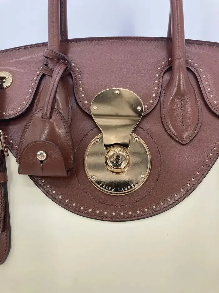 Ralph Lauren Cream and Brown Leather Rickey Bag