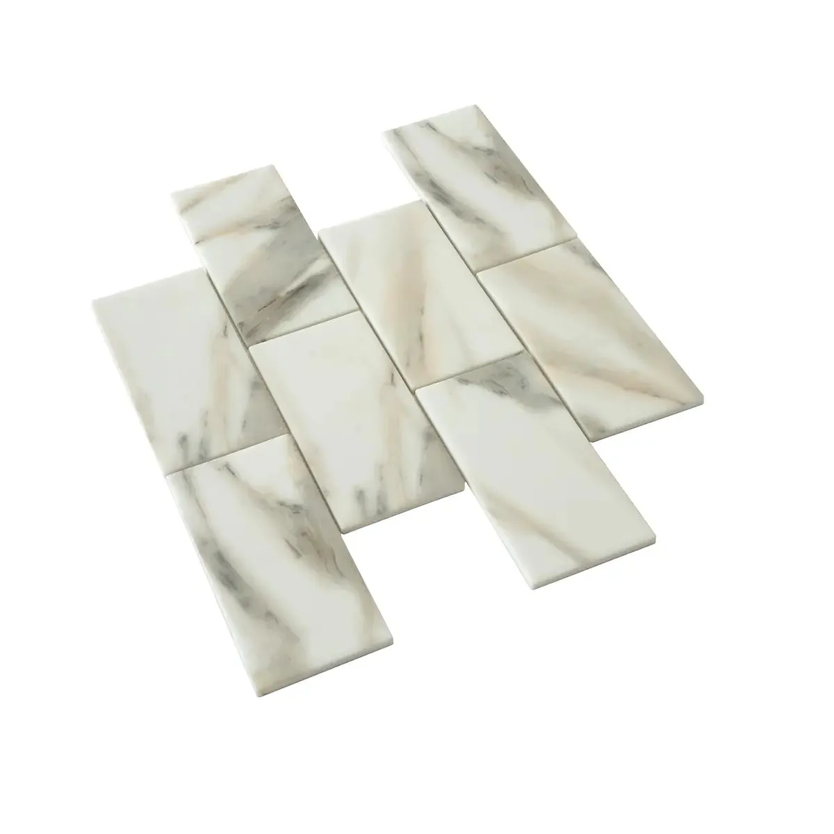 Recycled Glass Subway Mosaic Tile In Calacatta Marble Color