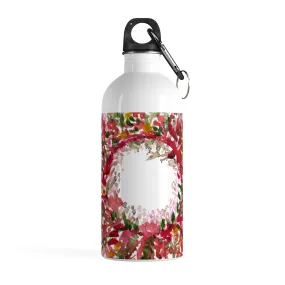 Red Floral Water Bottle, Flower Print Stainless Steel 14 oz. Designer Bottle - Printed in the USA