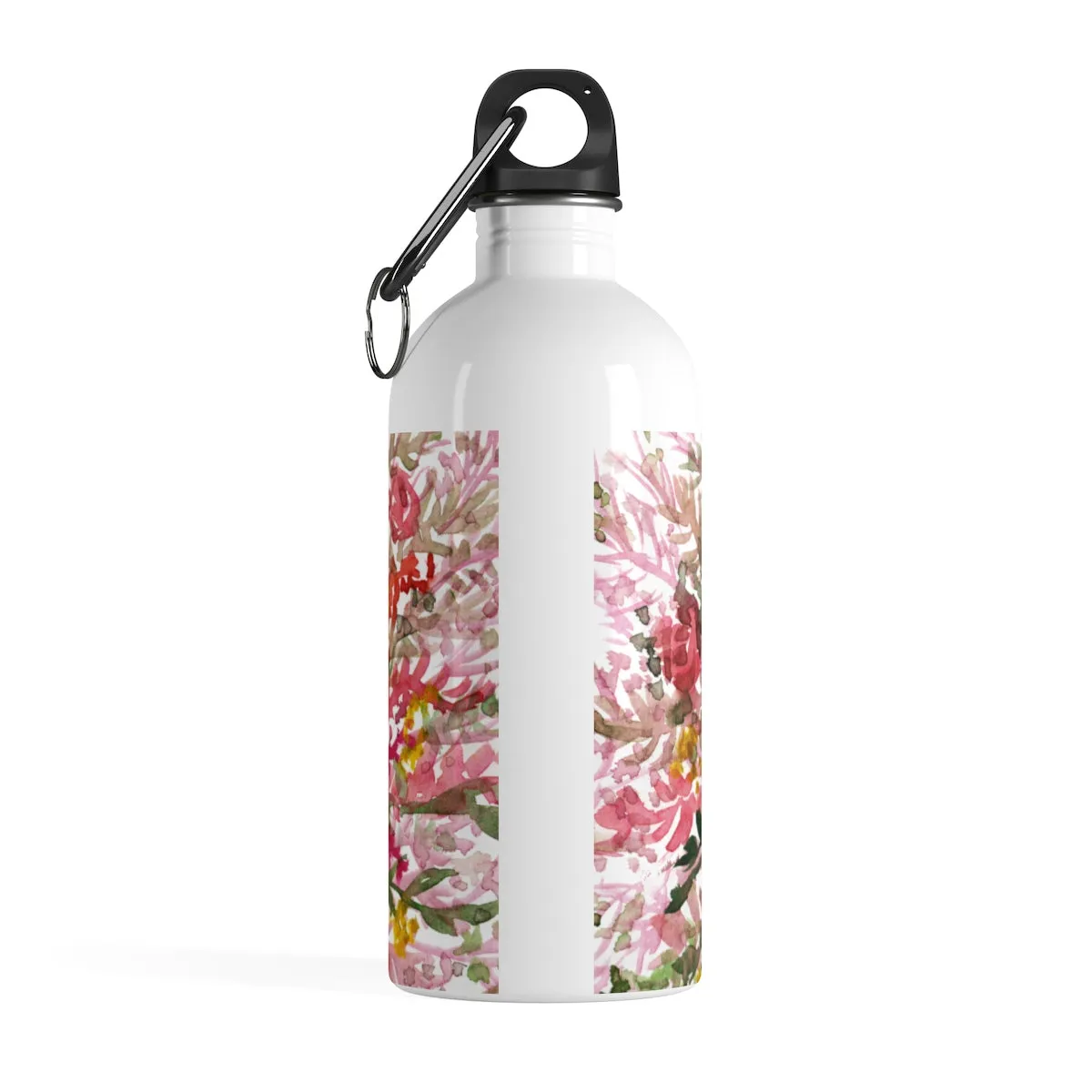 Red Floral Water Bottle, Flower Print Stainless Steel 14 oz. Designer Bottle - Printed in the USA