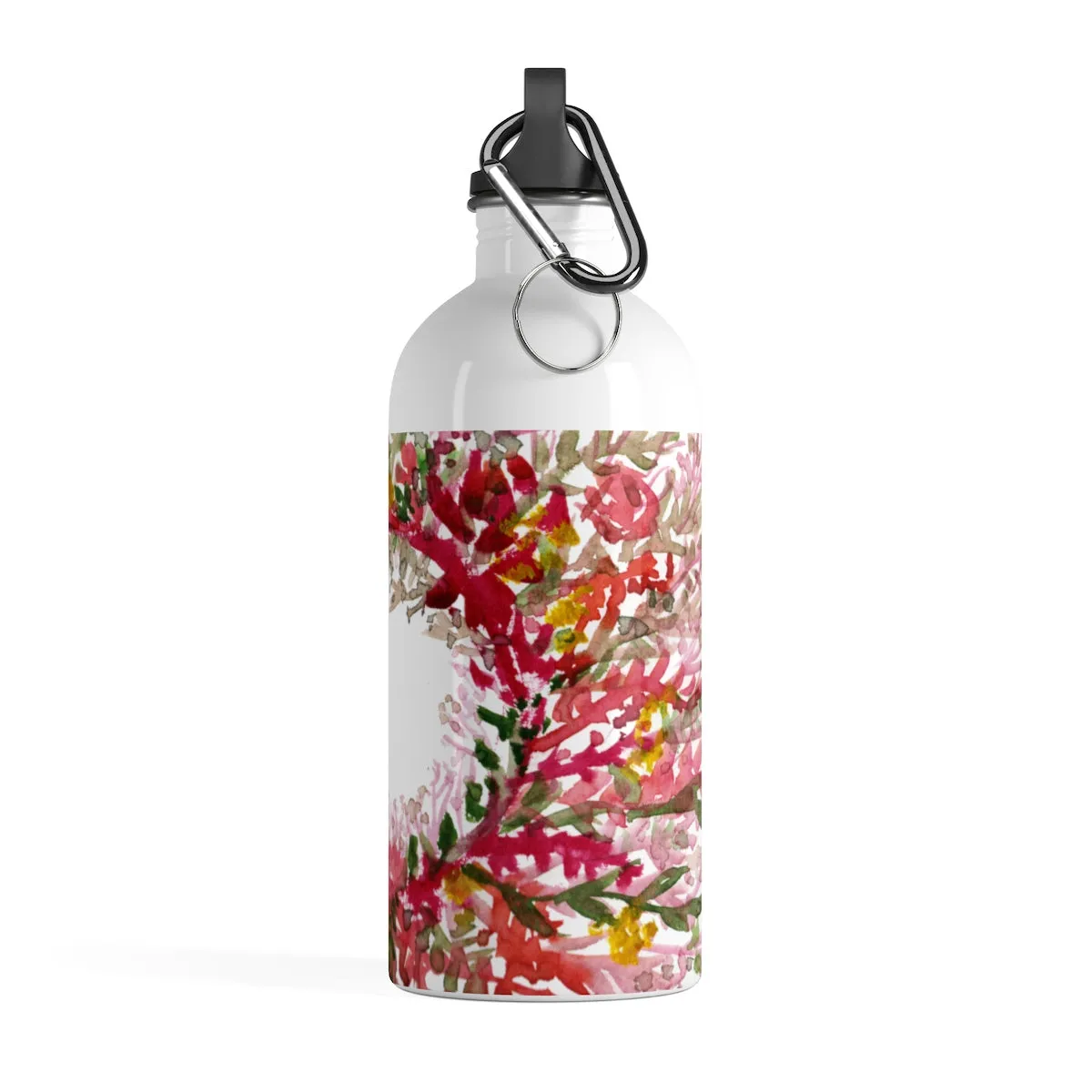 Red Floral Water Bottle, Flower Print Stainless Steel 14 oz. Designer Bottle - Printed in the USA