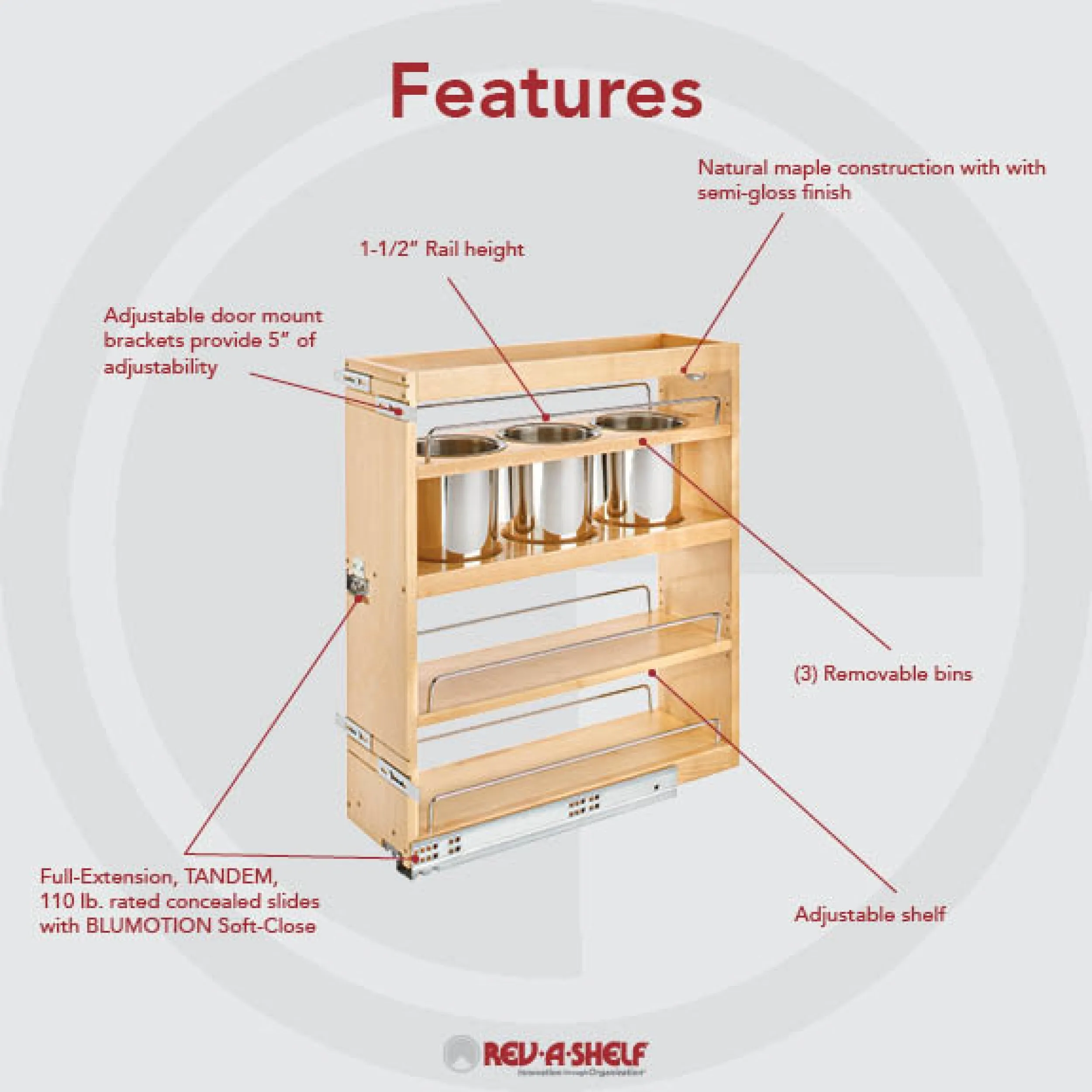 Rev-A-Shelf 7" Frameless Side Mount Utility Base Organizer 449UT-BCSC-7C