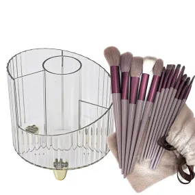 Round Makeup Brush Holder with Set of Brushes