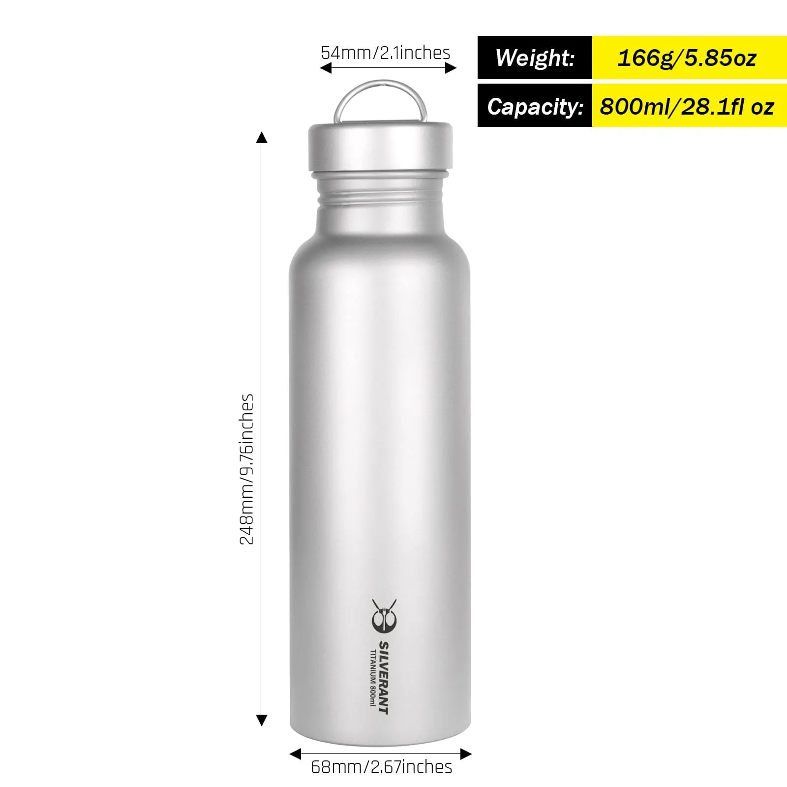 Round Titanium Water Bottle - 500ml/17.6 fl oz & 800ml/28.1 fl oz