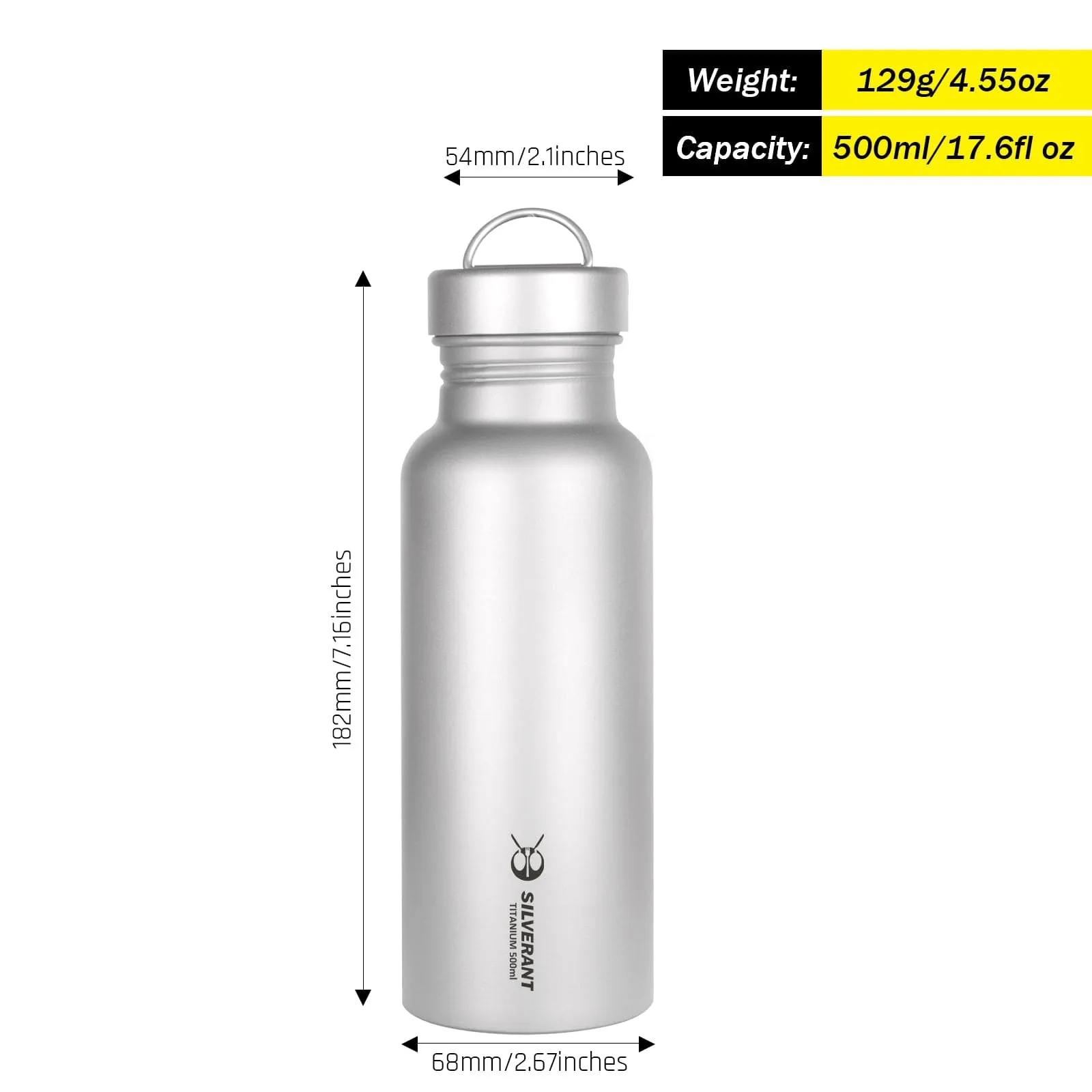 Round Titanium Water Bottle - 500ml/17.6 fl oz & 800ml/28.1 fl oz