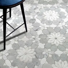 Santorini Gray & White Floral Marble Mosaic Tile