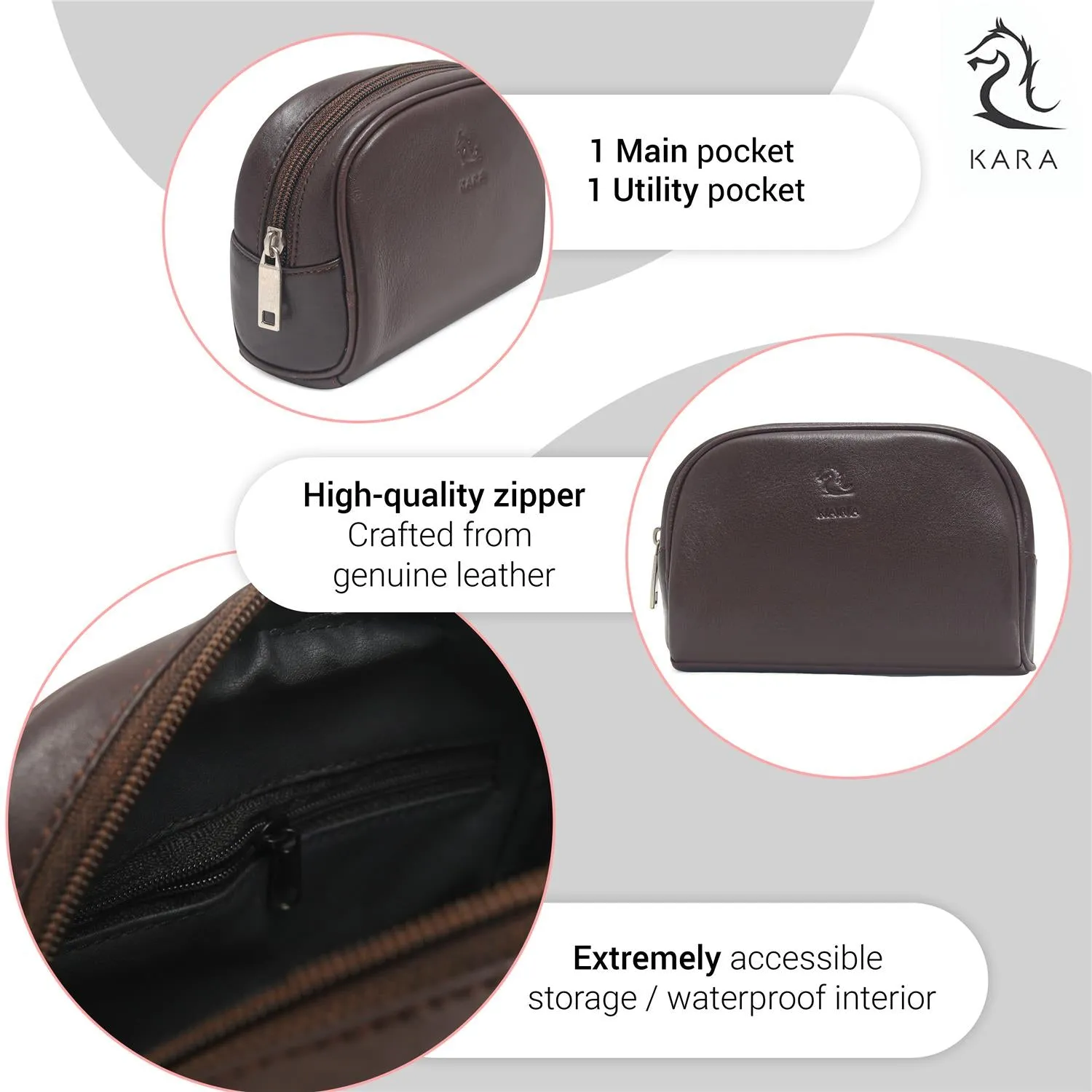 Sasha Olive Leather Wash Bag for Women