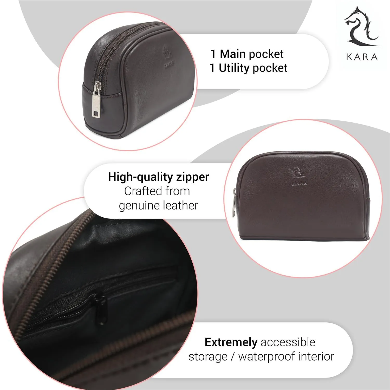 Sasha Olive Leather Wash Bag for Women