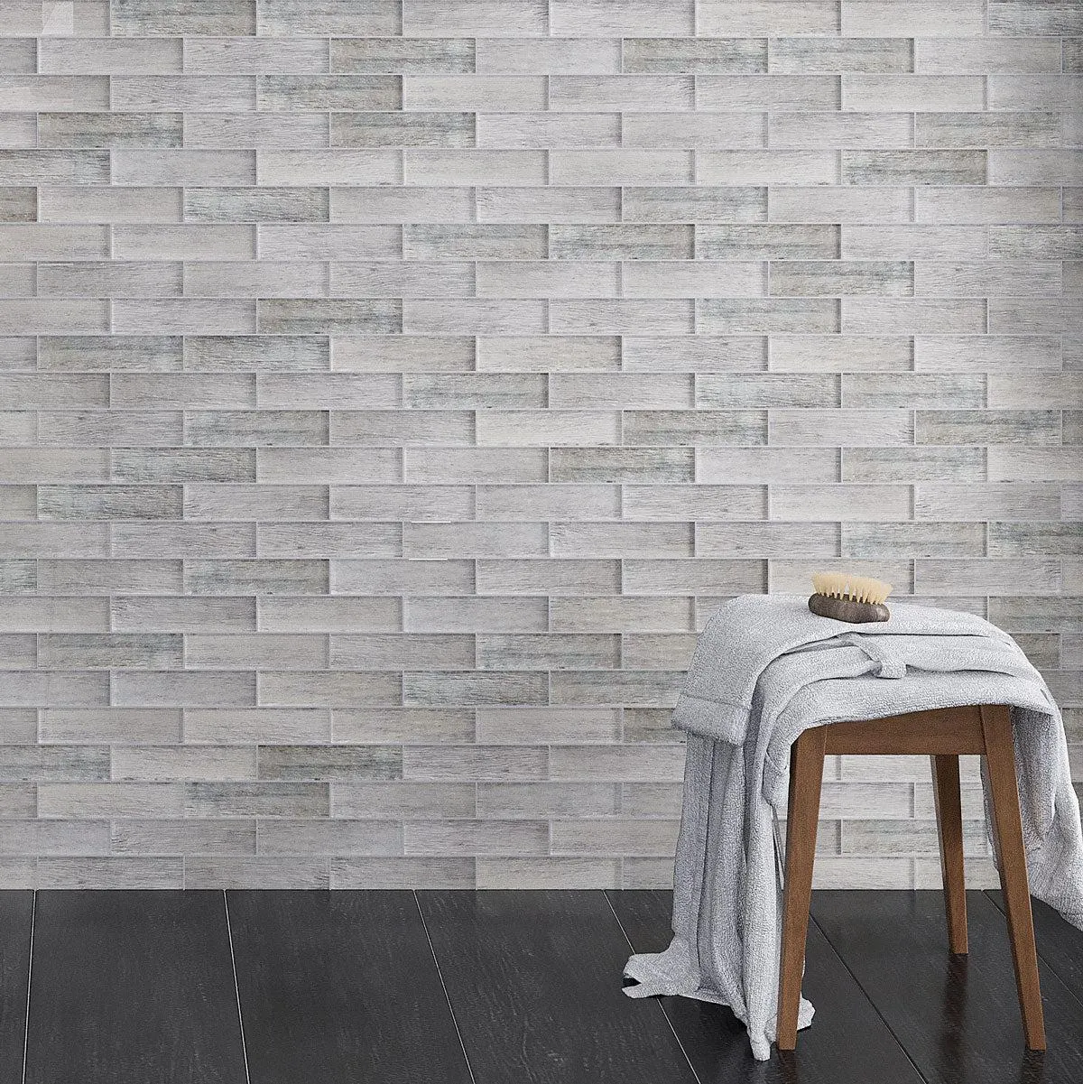 Silver Wooden Glass Subway Mosaic Tile