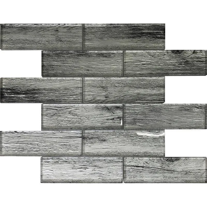 Silver Wooden Glass Subway Mosaic Tile