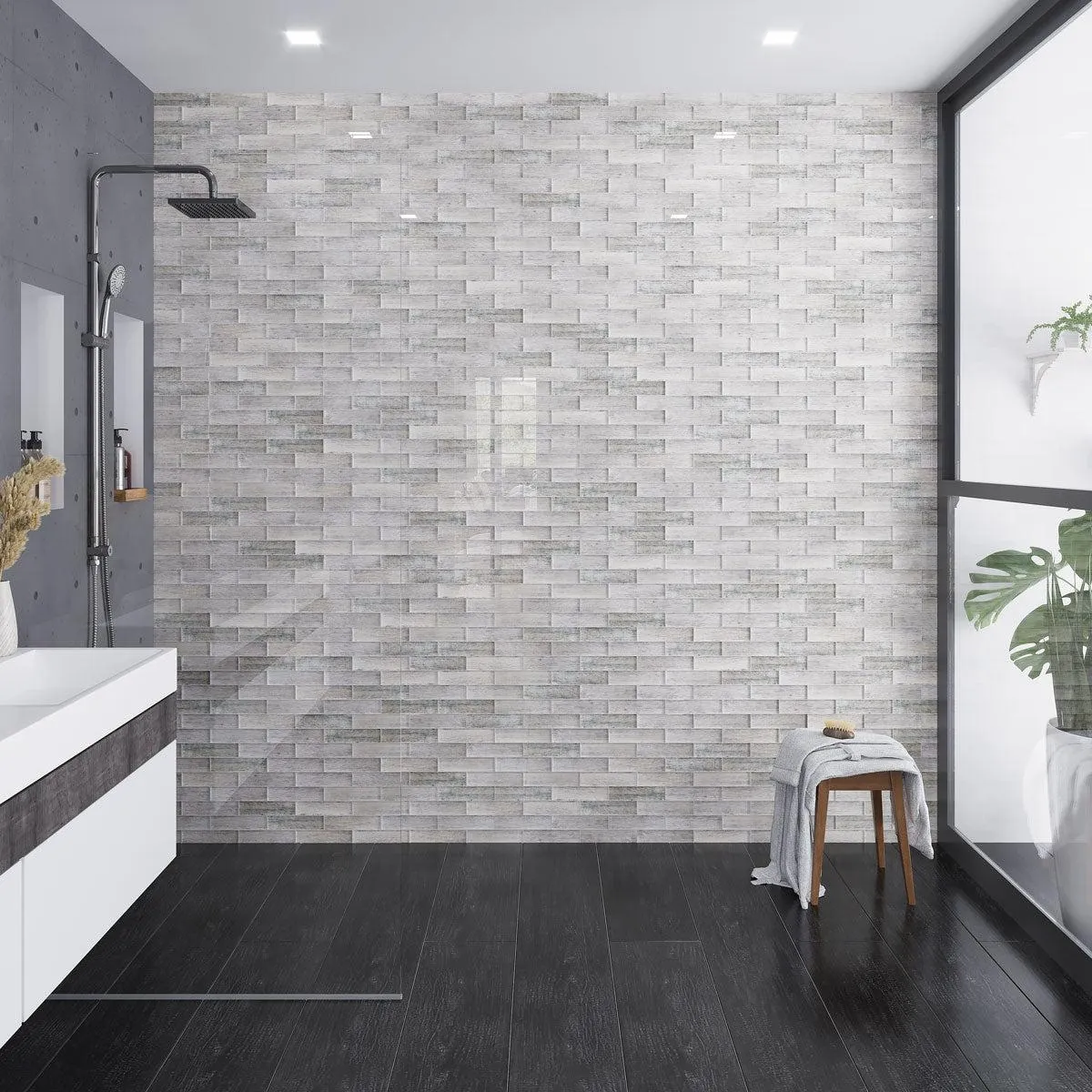 Silver Wooden Glass Subway Mosaic Tile