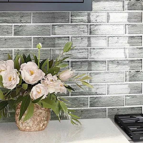 Silver Wooden Glass Subway Mosaic Tile