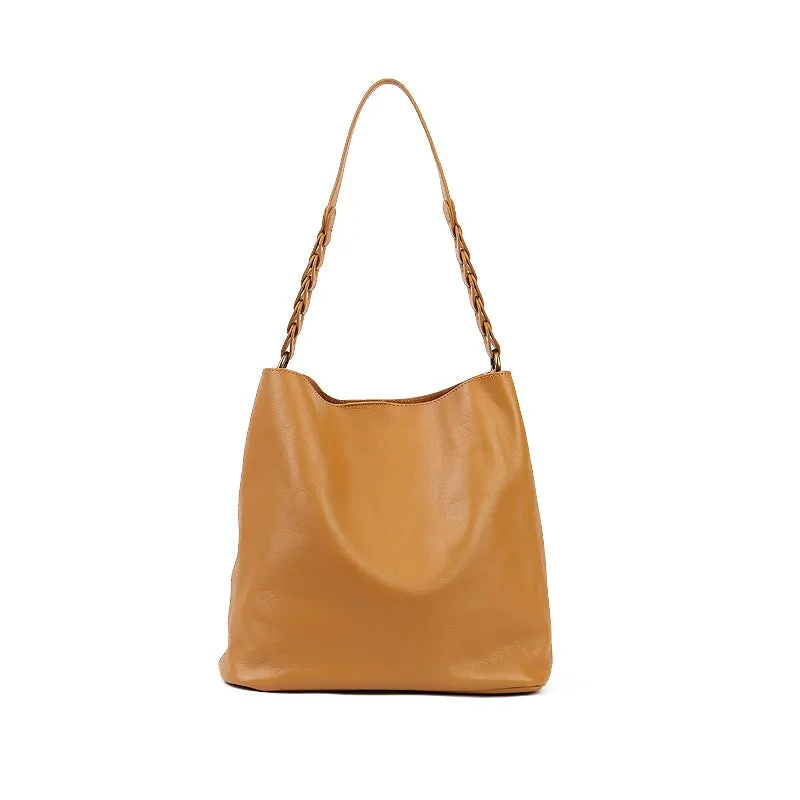 Simple Retro Soft Cowhide Large Capacity Tote Bag For Women