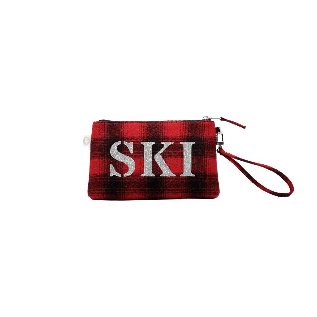 Ski Collection: Mini Luxe Clutch Red Flannel Plaid with Silver SKI