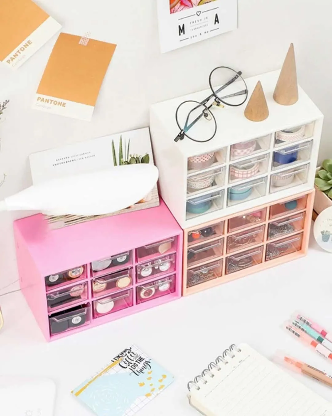 Table Organiser with Multiple Compartments, Peach, Plastic