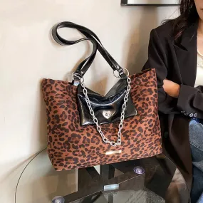 TAVIMART  -  Brown Leopard Printing Handbag For Women Designer Shoulder Bag New Large Capacity Canvas Shopper Bag Portable Travel Totes