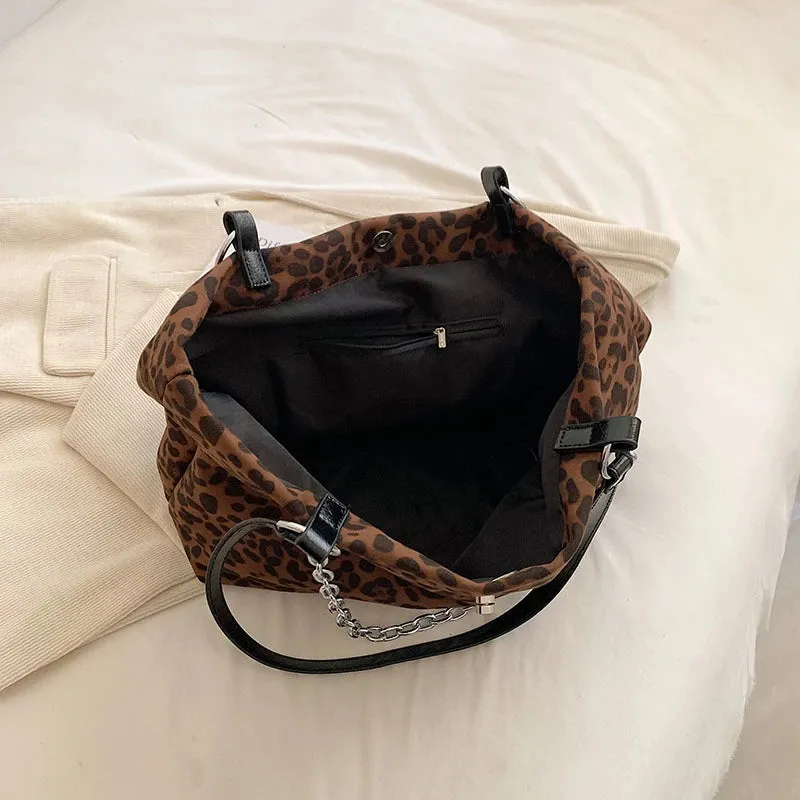 TAVIMART  -  Brown Leopard Printing Handbag For Women Designer Shoulder Bag New Large Capacity Canvas Shopper Bag Portable Travel Totes