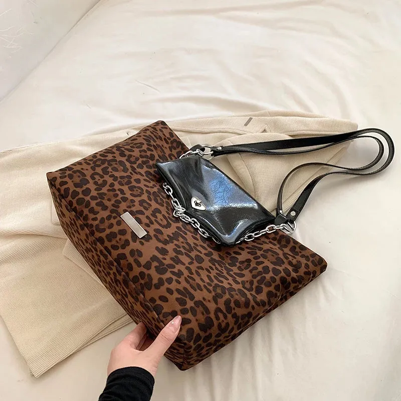 TAVIMART  -  Brown Leopard Printing Handbag For Women Designer Shoulder Bag New Large Capacity Canvas Shopper Bag Portable Travel Totes