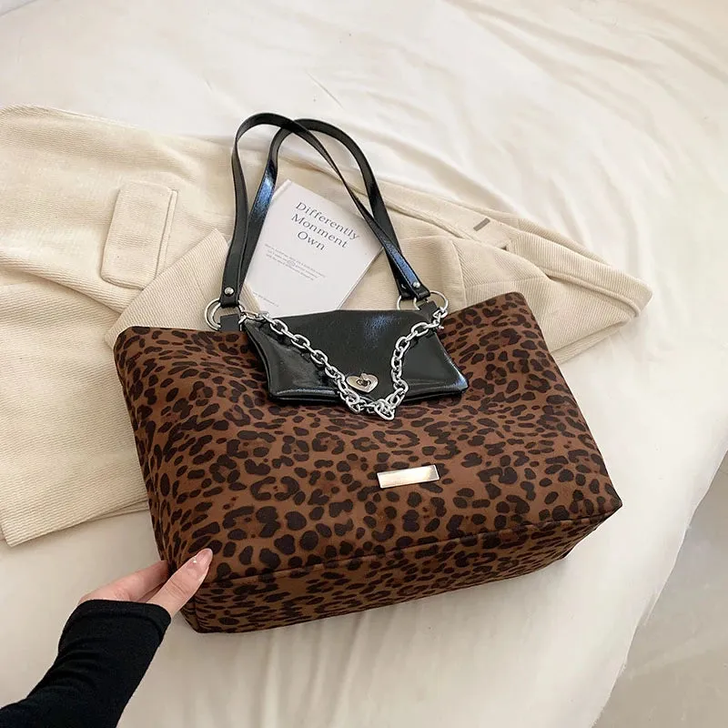 TAVIMART  -  Brown Leopard Printing Handbag For Women Designer Shoulder Bag New Large Capacity Canvas Shopper Bag Portable Travel Totes