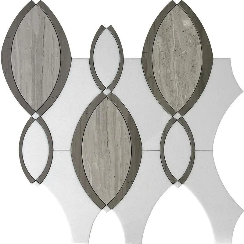 Teardrops Wooden Beige & Athens Grey Marble Mosaic Tile Waterjet