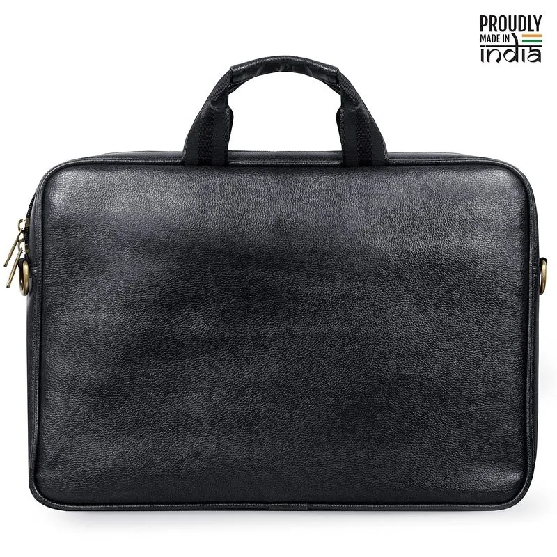 THE CLOWNFISH Biz Faux Leather 15.6 inch Laptop Messenger Bag Briefcase (Black)