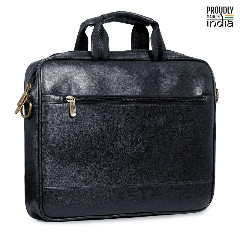 THE CLOWNFISH Biz Faux Leather 15.6 inch Laptop Messenger Bag Briefcase (Black)