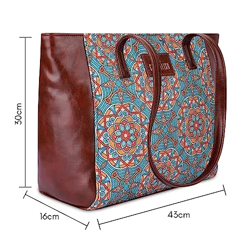 THE CLOWNFISH Valentine Printed Handicraft Fabric & Faux Leather Handbag for Women Office Bag Ladies Shoulder Bag Tote for Women College Girls (Light Green)