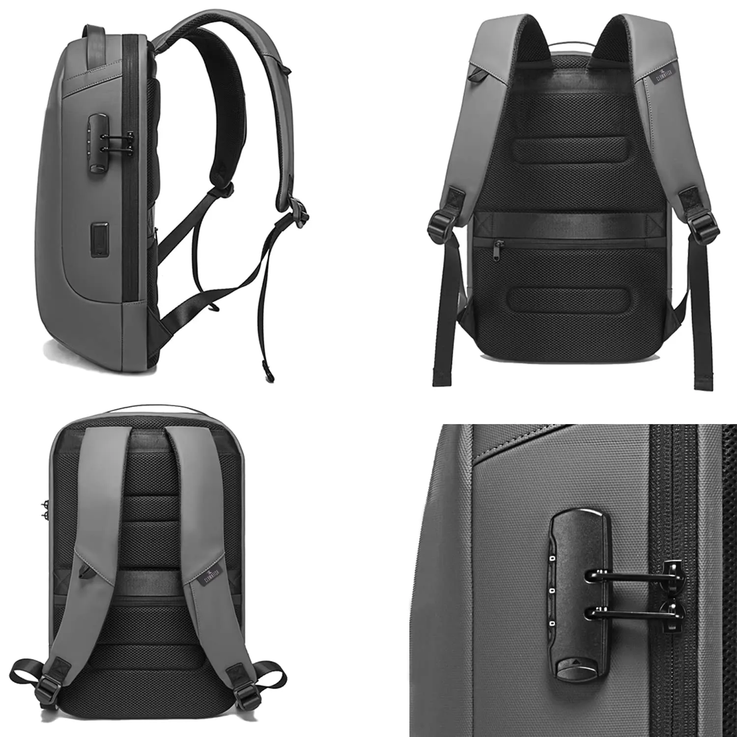 THE CLOWNFISH Water Resistant Unisex Anti-Theft Travel Laptop Backpack With Usb Charging And Password Number Lock (Grey), 20 Litres