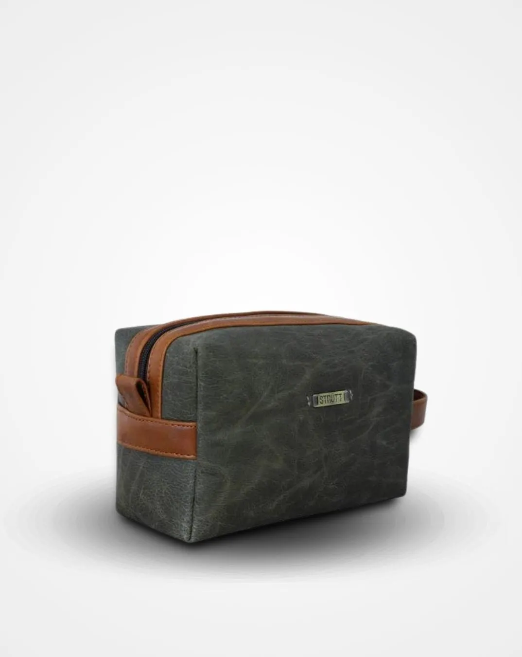 The Olive Green & Brown Leather Travel Toiletry Bag II DOPP Kit